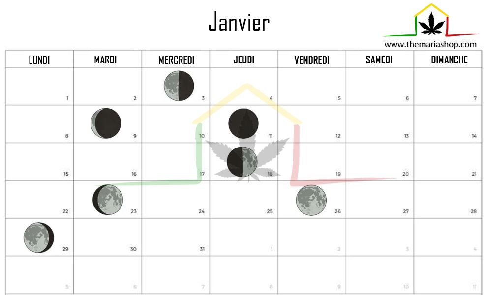 Calendrier lunaire Janvier 2024