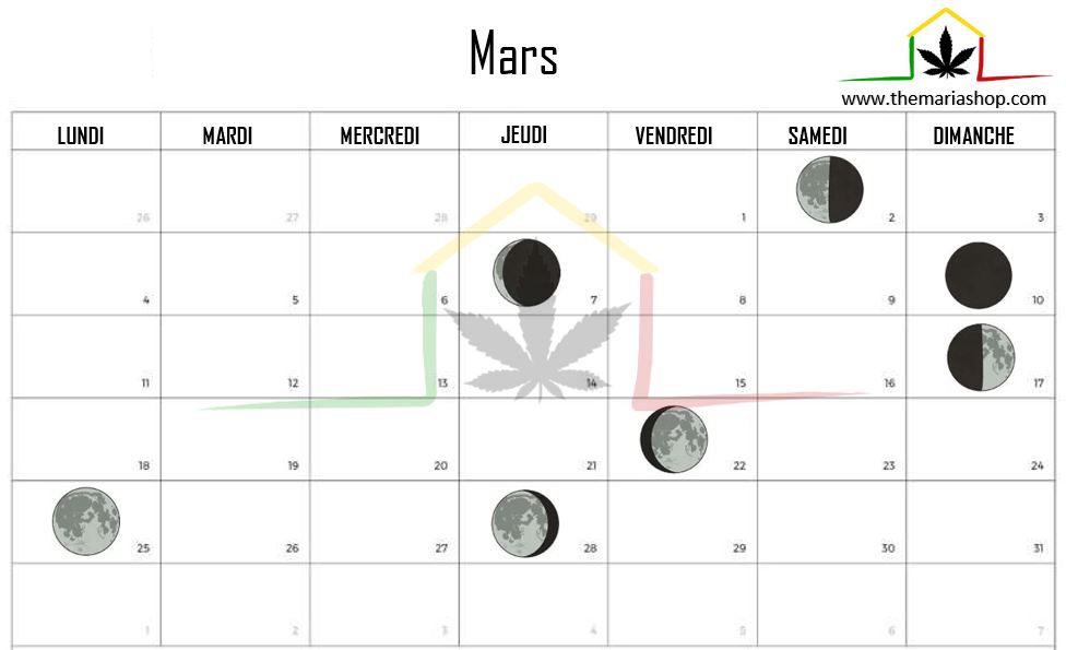 Calendrier lunaire Mars 2024