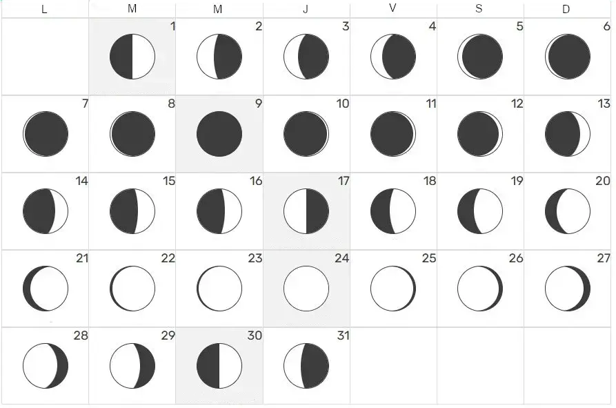 calendario lunar diciembre 2026
