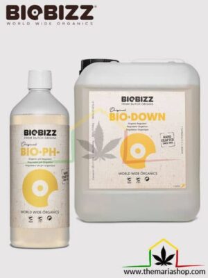 Bio Down pH- menos de Biobizz es un regulador de pH 100% orgánico, formulado a base de frutas cítricas para bajar el pH.