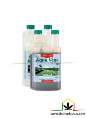 Canna Aqua vega a+b es un fertilizante de crecimiento para plantas de marihuana cultivadas en sistemas hidropónicos, NFT, etc. Puedes comprarlo en Themariashop