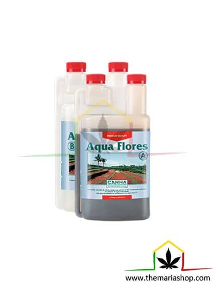 Canna Aqua flores a+b es un fertilizante de floración para plantas de marihuana cultivadas en sistemas hidropónicos, NFT, etc. Puedes comprarlo en Themariashop