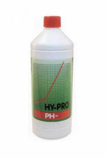 HY-PRO -pH MENOS, sirve para bajar el pH del agua, esta compuesto por un 38% de ácido nítrico, que podrás comprar en nuestro grow shop.