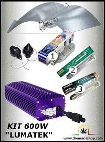 En Themariashop puedes adquirir el Kit de iluminación Lumatek 600W con balastro digital regulable, bombilla 600 W, Reflector Adjust A Wings medium y Easy Roller