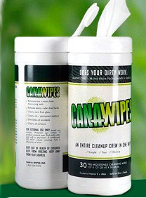 Toallitas húmedas limpiadoras CANA WIPES, ideales para la limpieza de manos llenas de resina de marihuana, superficies y herramientas del manicurado.