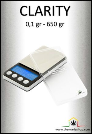 Balanza electrónica de precisión 0,1gr hasta 650gr, Bascula digital Clarity 650 de la marca Kenex. Ideal para pesar la marihuana o extracciones e resina.