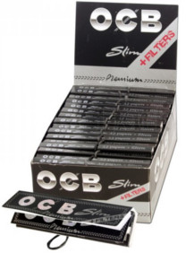 Caja de 32 paquetes de papel de liar Ocb Slim Premium + Filtros de cartón que puedes comprar en nuestro grow shop online al mejor precio.