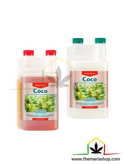 Canna Coco a+b es un fertilizante de crecimiento y floración para plantas de marihuana cultivadas en fibra de coco. Puedes comprarlo en Themariashop