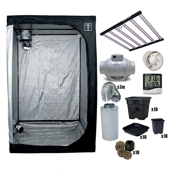 Kit cultivo LED 120x120 con armario Cultibox Light 120x120x200, LED Solux Vega Pro 720W, extractor y filtro de carbón