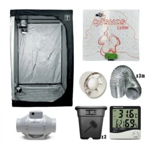 Armario cultivo pequeño 60x60 básico con armario Cultibox Light 60x60x140, LED Cosmos 120W, extractor e intractor