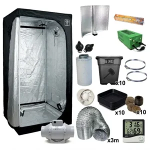 Kit cultivo indoor 600W con armario Cultibox Light 120x120x200, foco de sodio, extractor y filtro de carbón