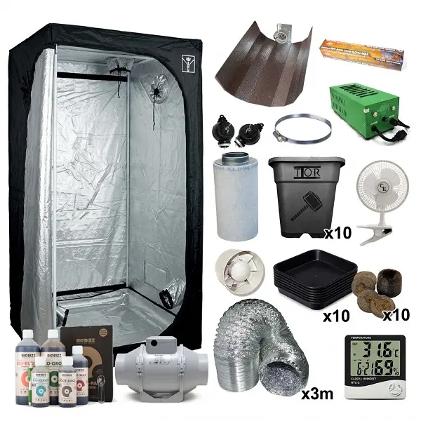 Kit armario cultivo 600W con armario Cultibox Light 120, foco de sodio y abonos BioBizz